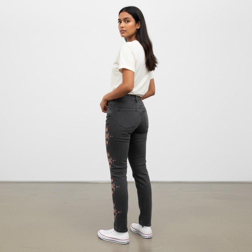 Urban Outfitters - Black High rise Cigarette South Western Embroidery - …